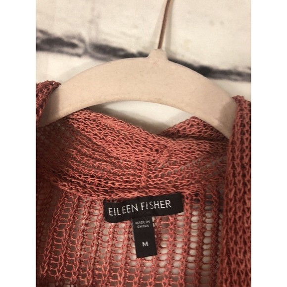 Eileen Fisher Womens Pinkish Red Size M Long Sleeve Open Knit Cardigan Peplum - Picture 3 of 4